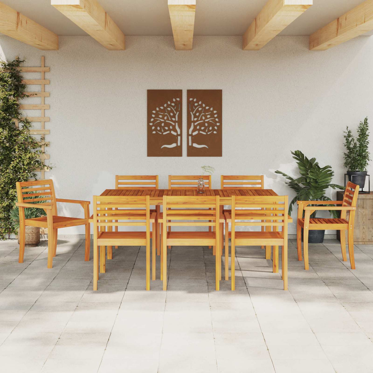 vidaXL Garden Dining Set 9 pcs Brown Solid Acacia Wood