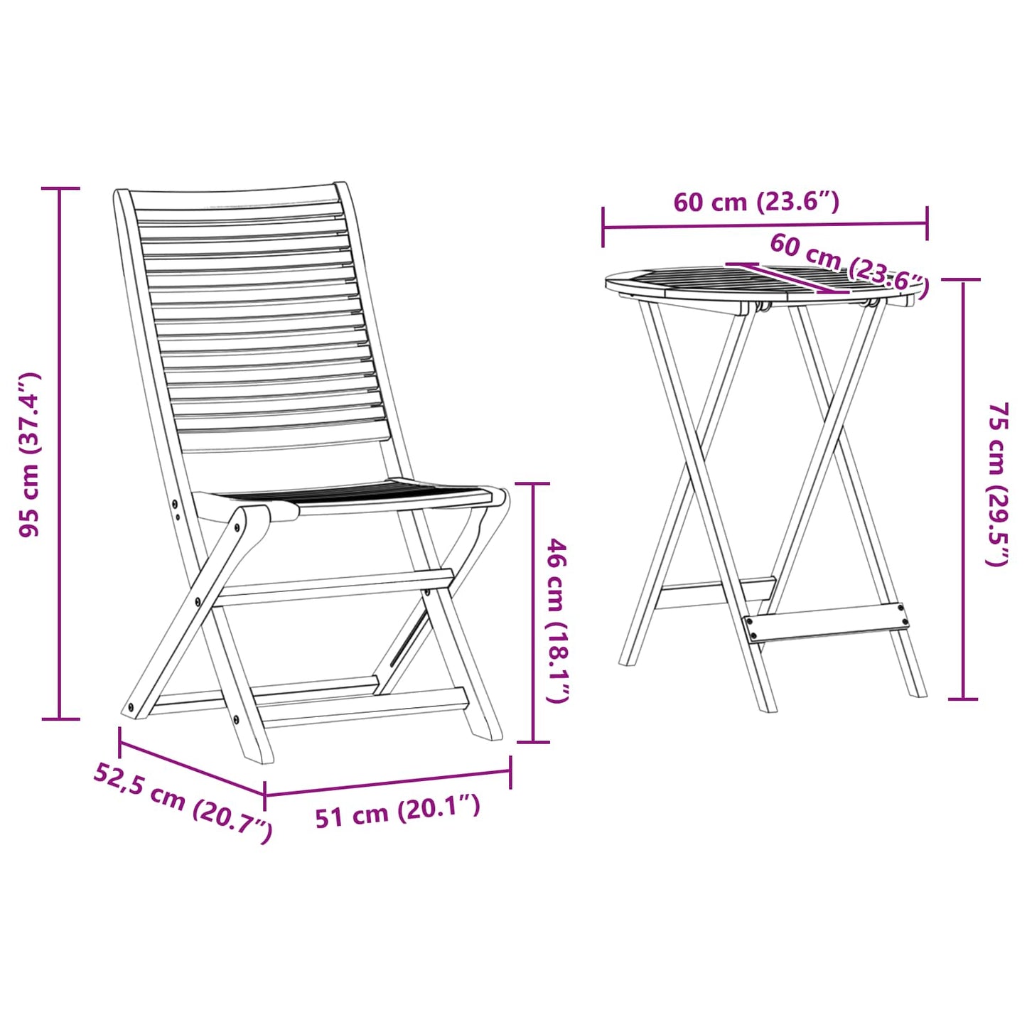 vidaXL Folding Bistro Set Folding 3 pcs Brown Solid Acacia Wood