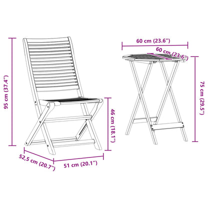 vidaXL Folding Bistro Set Folding 3 pcs Brown Solid Acacia Wood