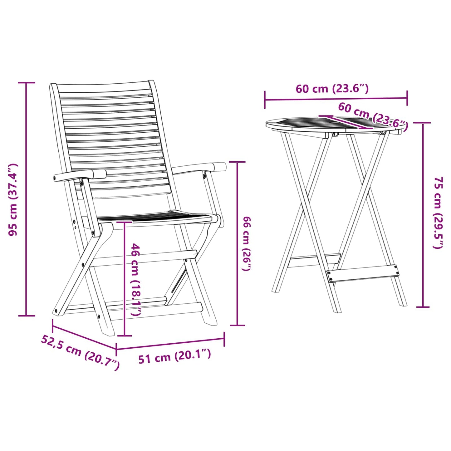 vidaXL Folding Bistro Set Folding 3 pcs Brown Solid Acacia Wood