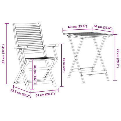 vidaXL Folding Bistro Set Folding 3 pcs Brown Solid Acacia Wood