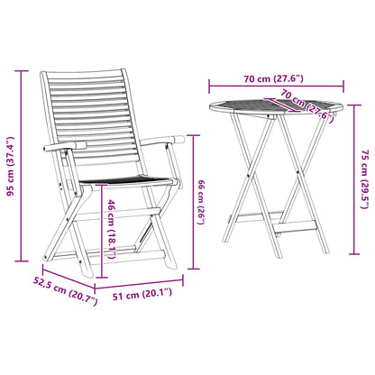 vidaXL Folding Bistro Set Folding 3 pcs Brown Solid Acacia Wood