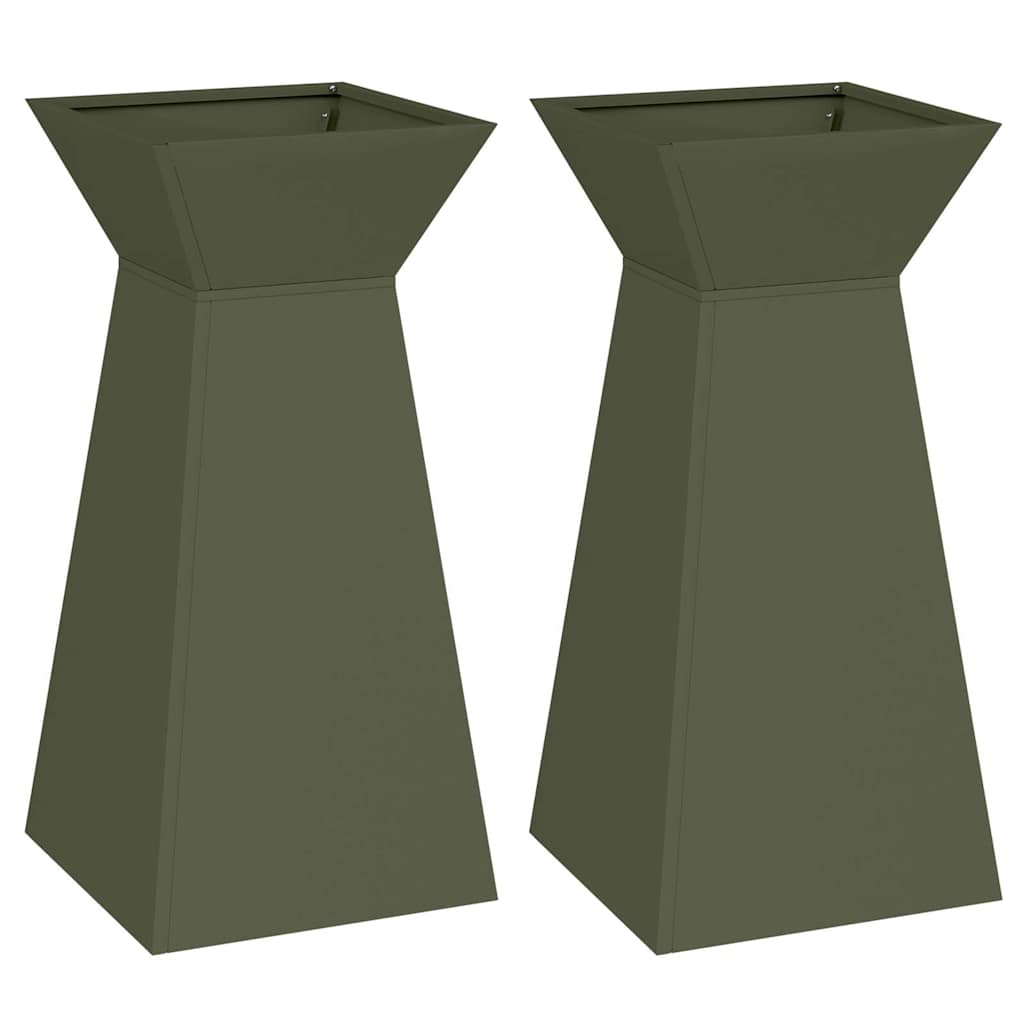 vidaXL Pillar Planter 2 pcs Olive 35 x 35 x 73 cm
