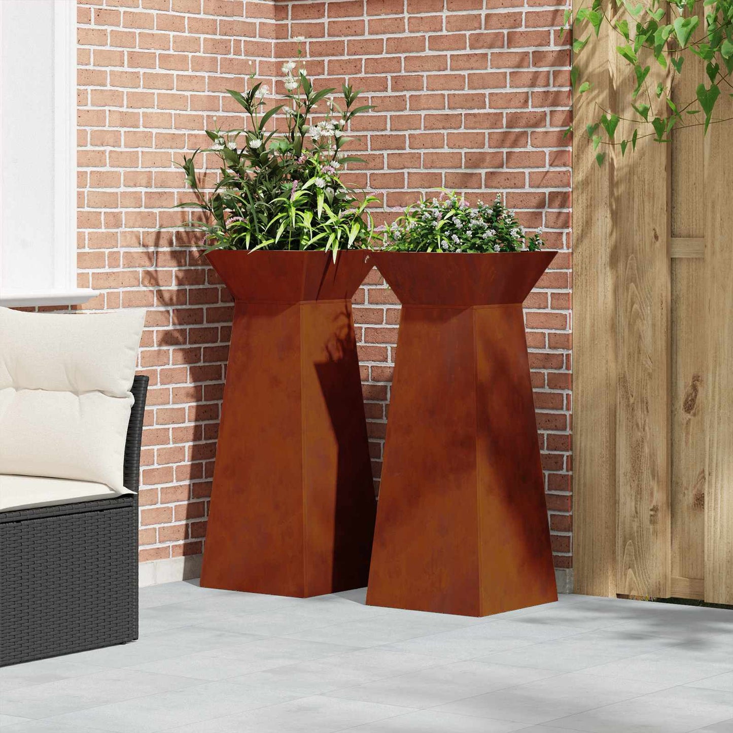 vidaXL Pillar Planter 2 pcs Silver 40 x 40 x 100 cm Weathering Steel