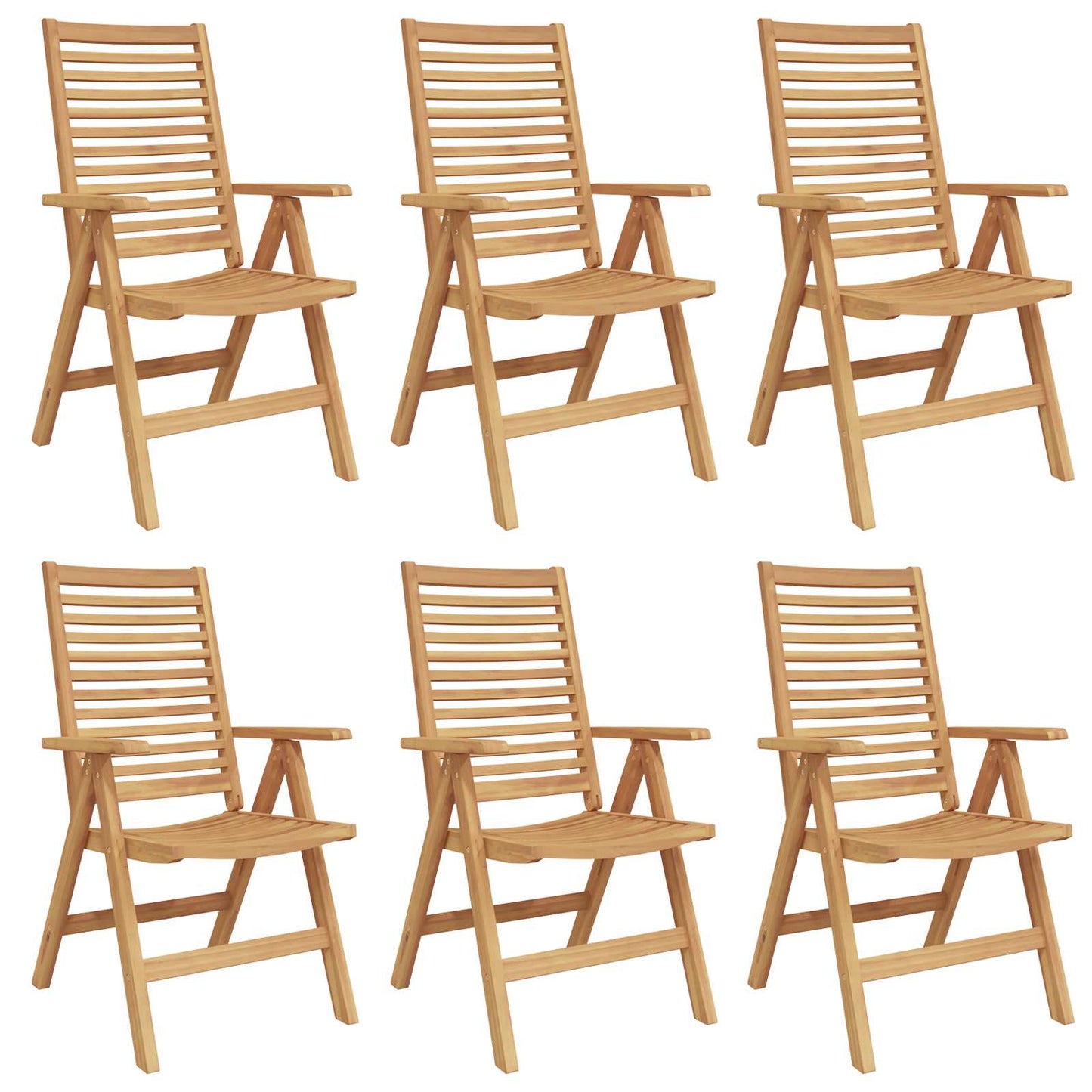 vidaXL Chair Folding 6 pcs Brown 64.5 x 52 x 108 cm Solid Teak Wood