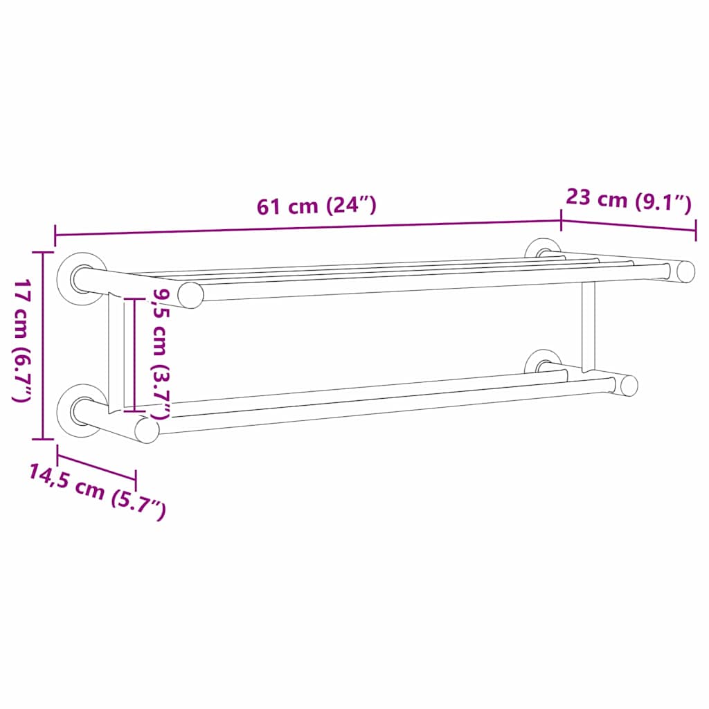 vidaXL Towel Rack Black 61 x 23 x 17 cm Stainless steel
