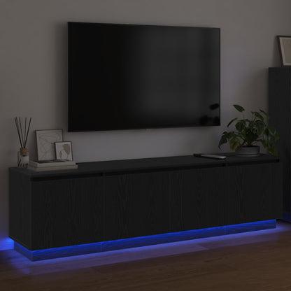 vidaXL TV Cabinet with LED Black Oak 180 x 38 x 49 cm Engineered Wood