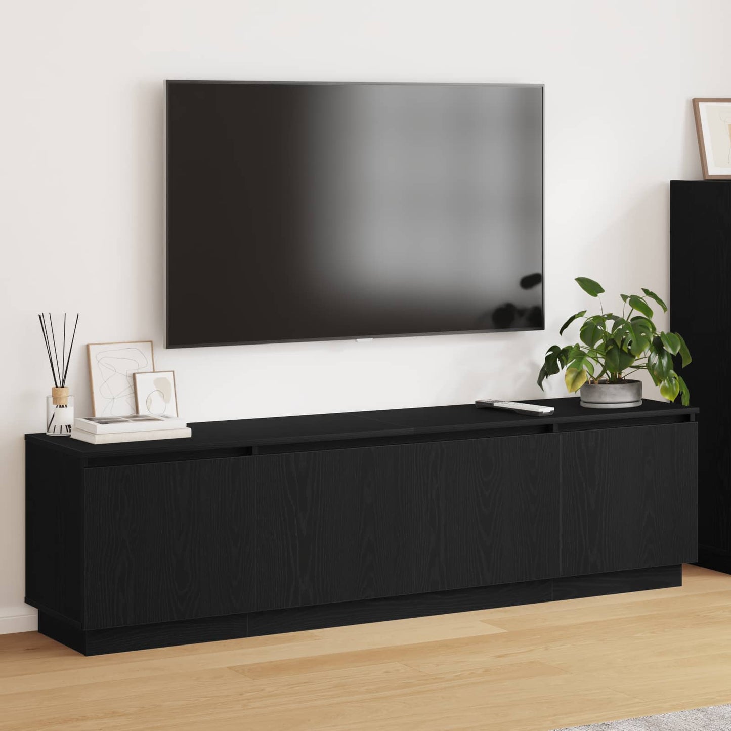 vidaXL TV Cabinet with LED Black Oak 180 x 38 x 49 cm Engineered Wood