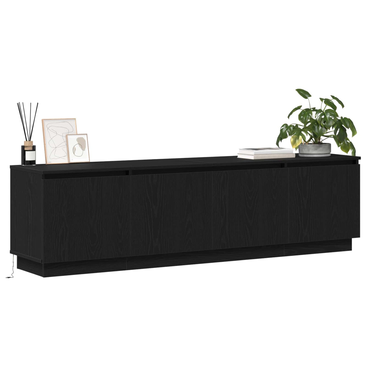 vidaXL TV Cabinet with LED Black Oak 180 x 38 x 49 cm Engineered Wood