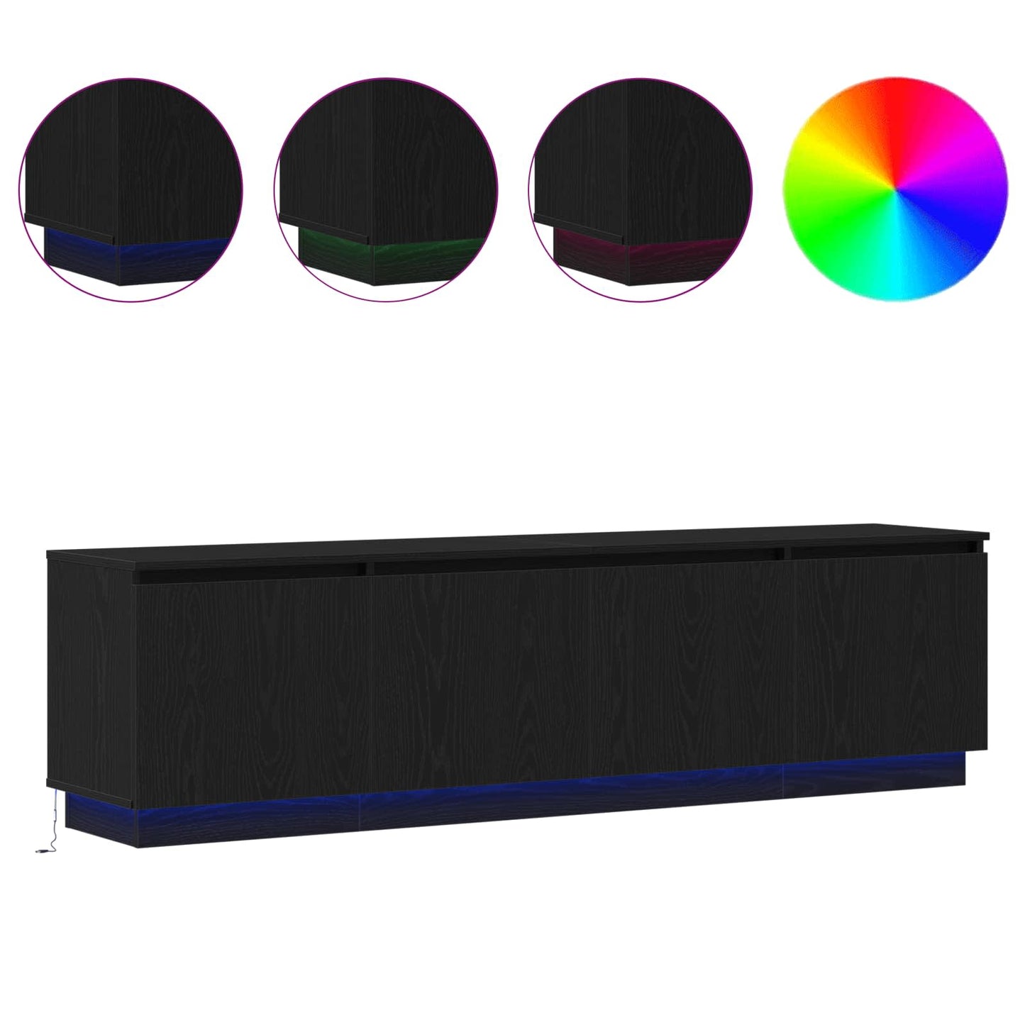 vidaXL TV Cabinet with LED Black Oak 180 x 38 x 49 cm Engineered Wood