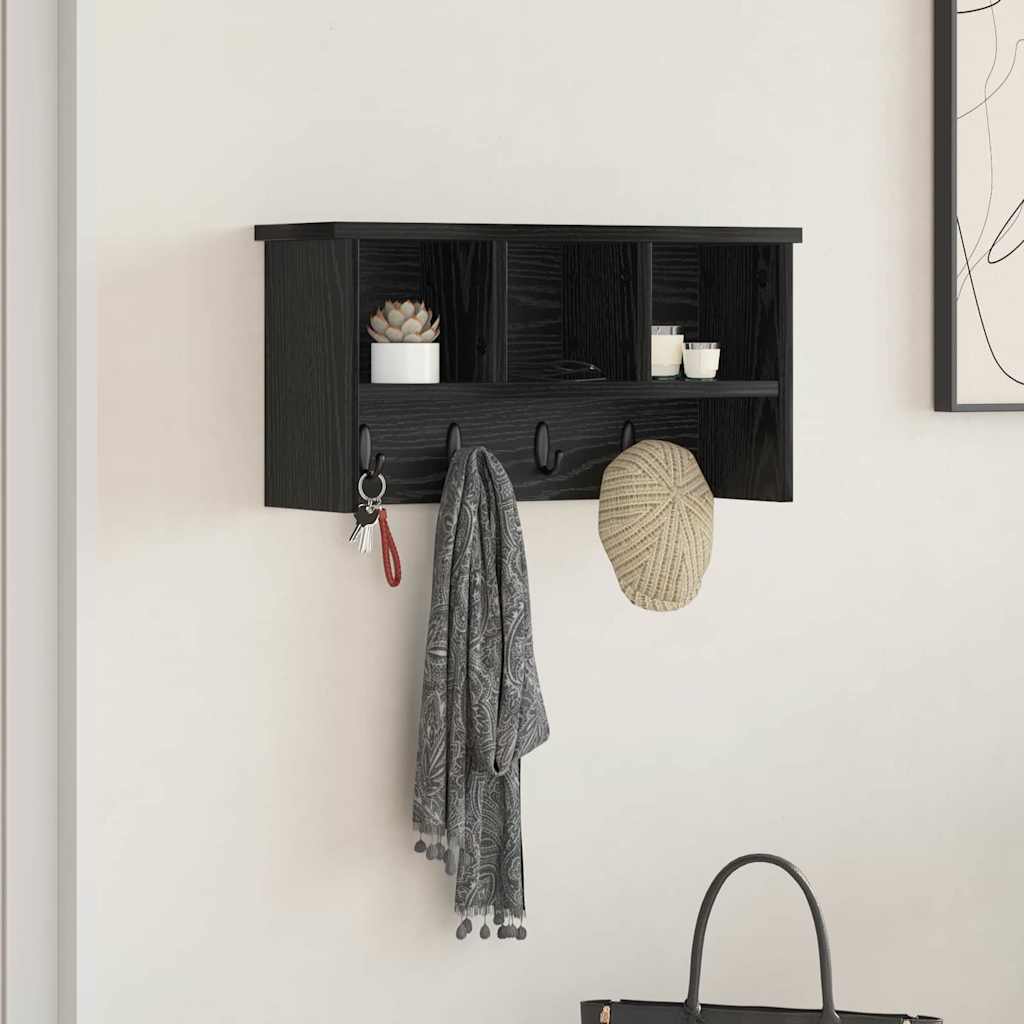 vidaXL Wall-Mounted Coat Rack with Shelf Black Oak 50 x 16 x 26 cm
