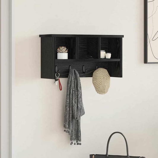 vidaXL Wall-Mounted Coat Rack with Shelf Black Oak 50 x 16 x 26 cm