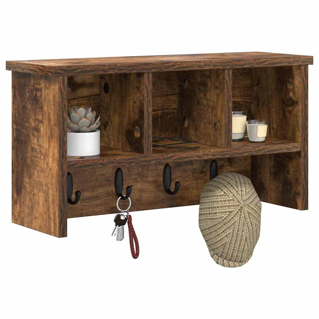 vidaXL Wall-Mounted Coat Rack with Shelf Smoked Oak 50 x 16 x 26 cm