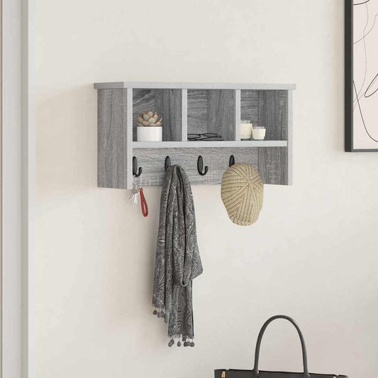 vidaXL Wall-Mounted Coat Rack with Shelf Grey Sonoma 50 x 16 x 26 cm