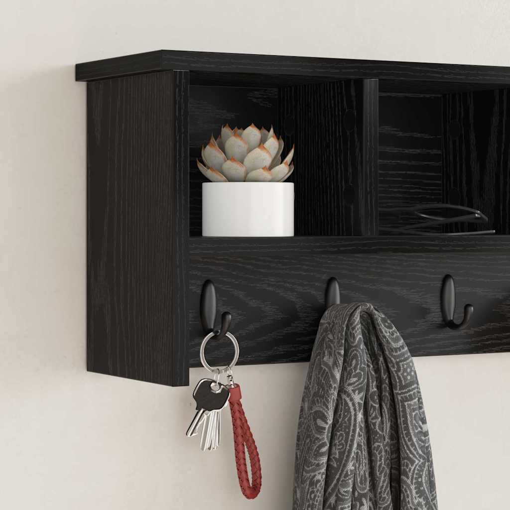 vidaXL Wall-Mounted Coat Rack with Shelf Black Oak 75 x 16 x 26 cm