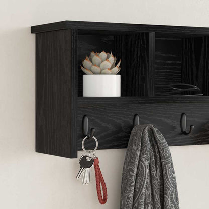 vidaXL Wall-Mounted Coat Rack with Shelf Black Oak 75 x 16 x 26 cm