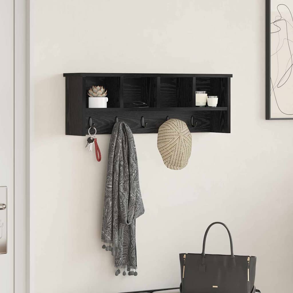 vidaXL Wall-Mounted Coat Rack with Shelf Black Oak 75 x 16 x 26 cm