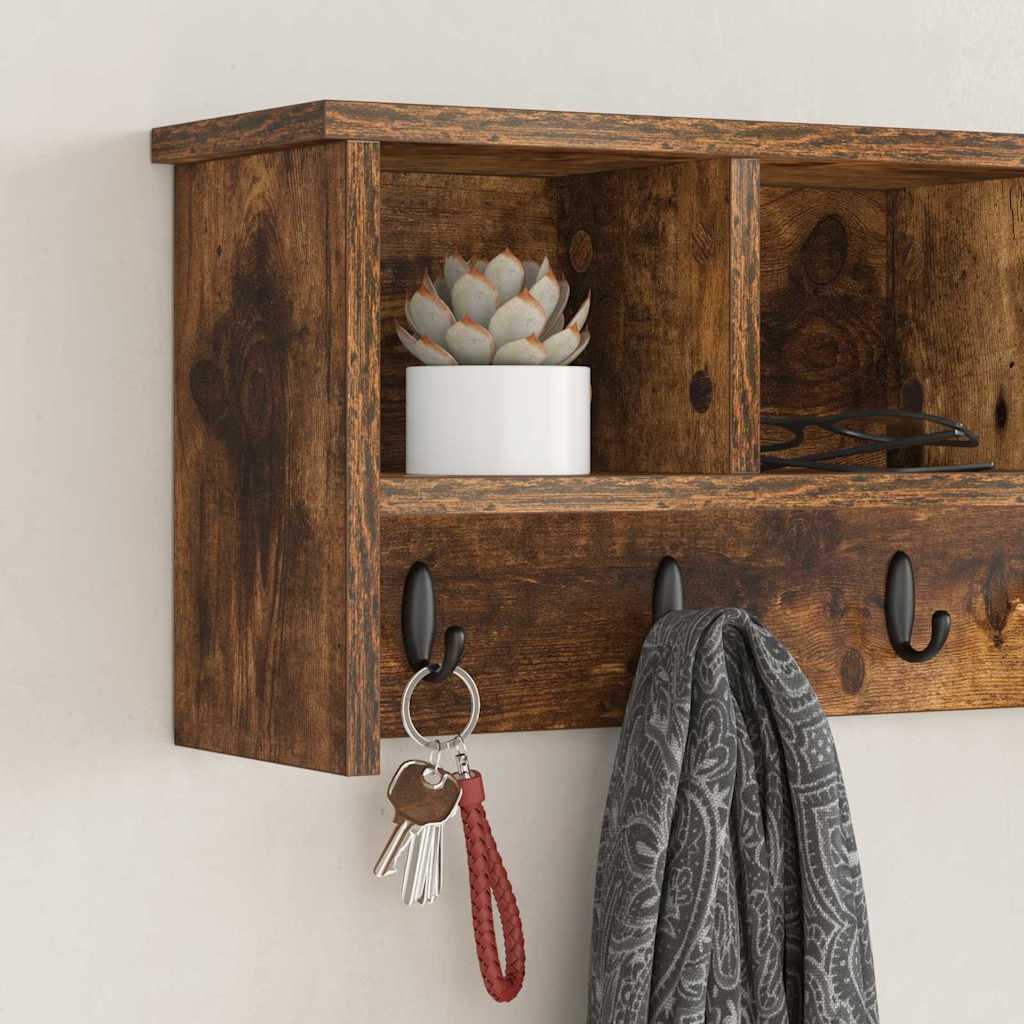 vidaXL Wall-Mounted Coat Rack with Shelf Smoked Oak 75 x 16 x 26 cm