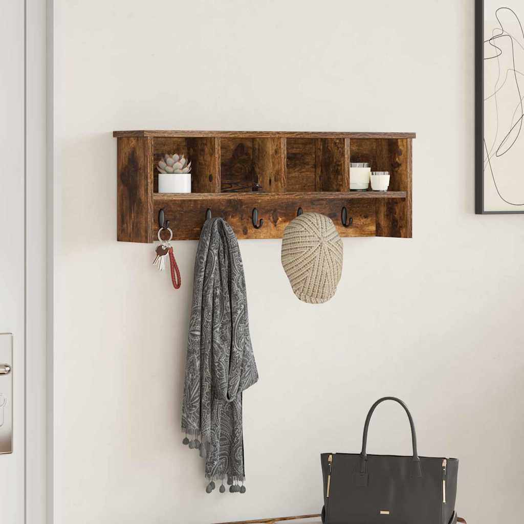 vidaXL Wall-Mounted Coat Rack with Shelf Smoked Oak 75 x 16 x 26 cm
