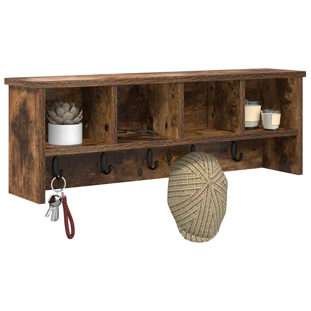 vidaXL Wall-Mounted Coat Rack with Shelf Smoked Oak 75 x 16 x 26 cm