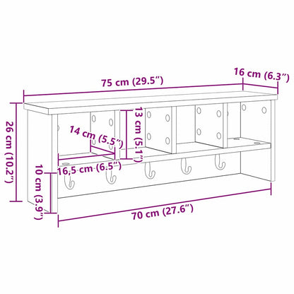vidaXL Wall-Mounted Coat Rack with Shelf Smoked Oak 75 x 16 x 26 cm