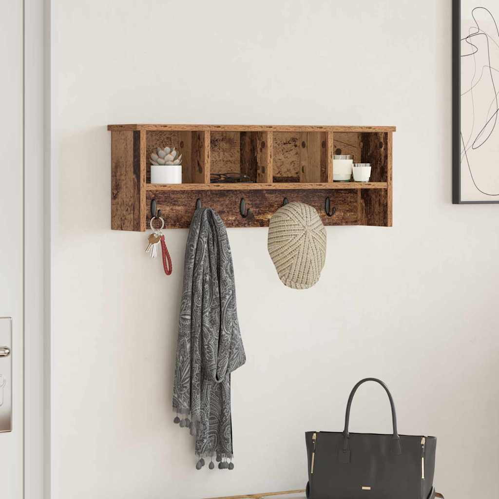 vidaXL Wall-Mounted Coat Rack Old Wood 75 x 16 x 26 cm Engineered wood