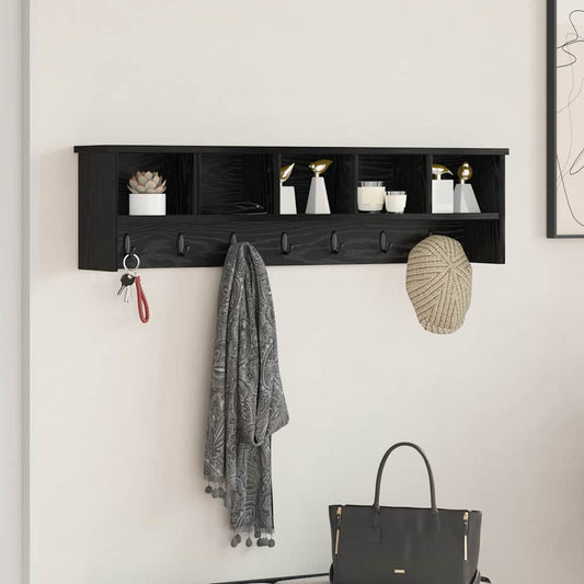 vidaXL Wall-Mounted Coat Rack with Shelf Black Oak 100 x 16 x 26 cm