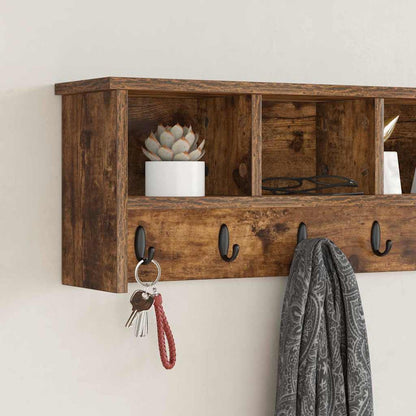 vidaXL Wall-Mounted Coat Rack with Shelf Smoked Oak 100 x 16 x 26 cm