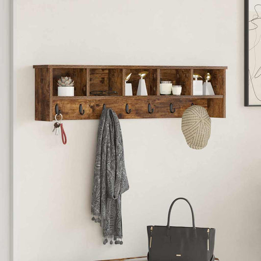 vidaXL Wall-Mounted Coat Rack with Shelf Smoked Oak 100 x 16 x 26 cm