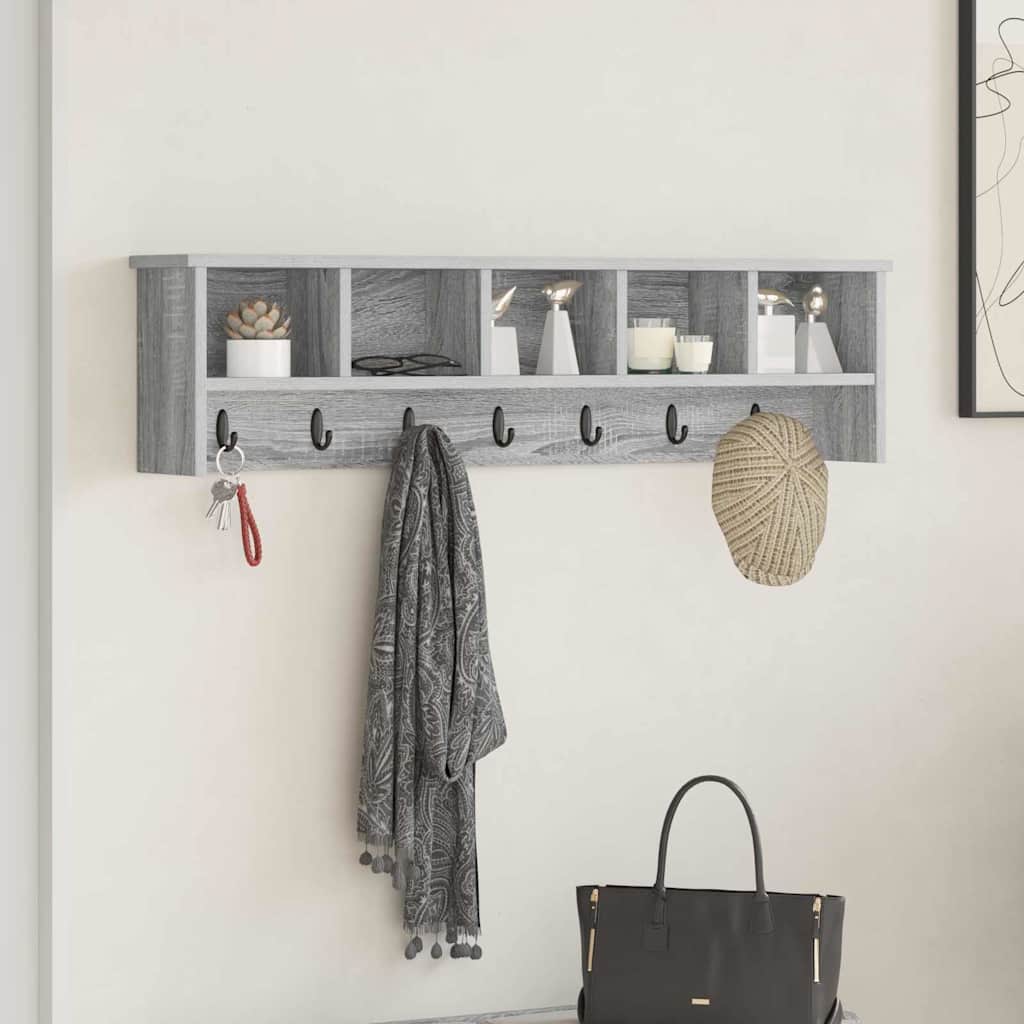 vidaXL Wall-Mounted Coat Rack with Shelf Grey Sonoma 100 x 16 x 26 cm