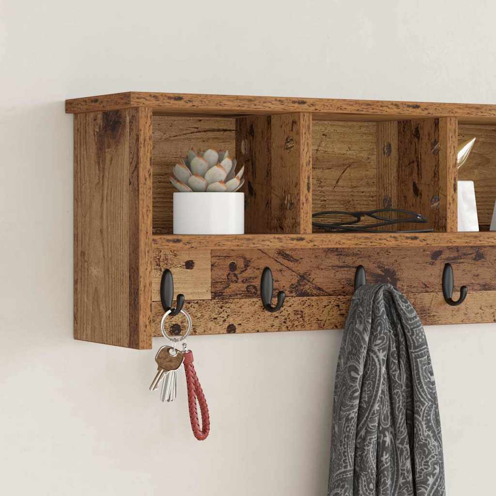vidaXL Wall-Mounted Coat Rack with Shelf Old Wood 100 x 16 x 26 cm