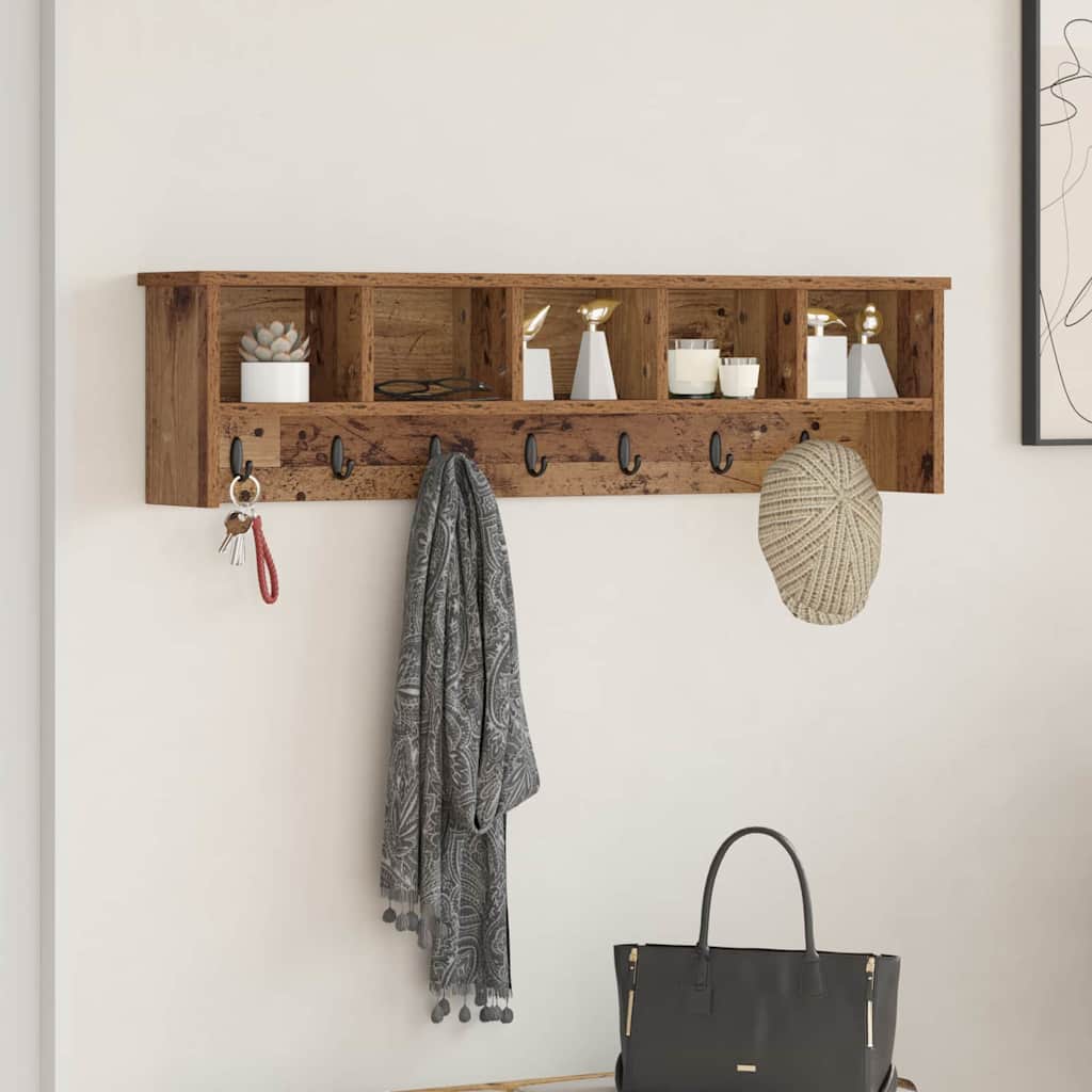 vidaXL Wall-Mounted Coat Rack with Shelf Old Wood 100 x 16 x 26 cm
