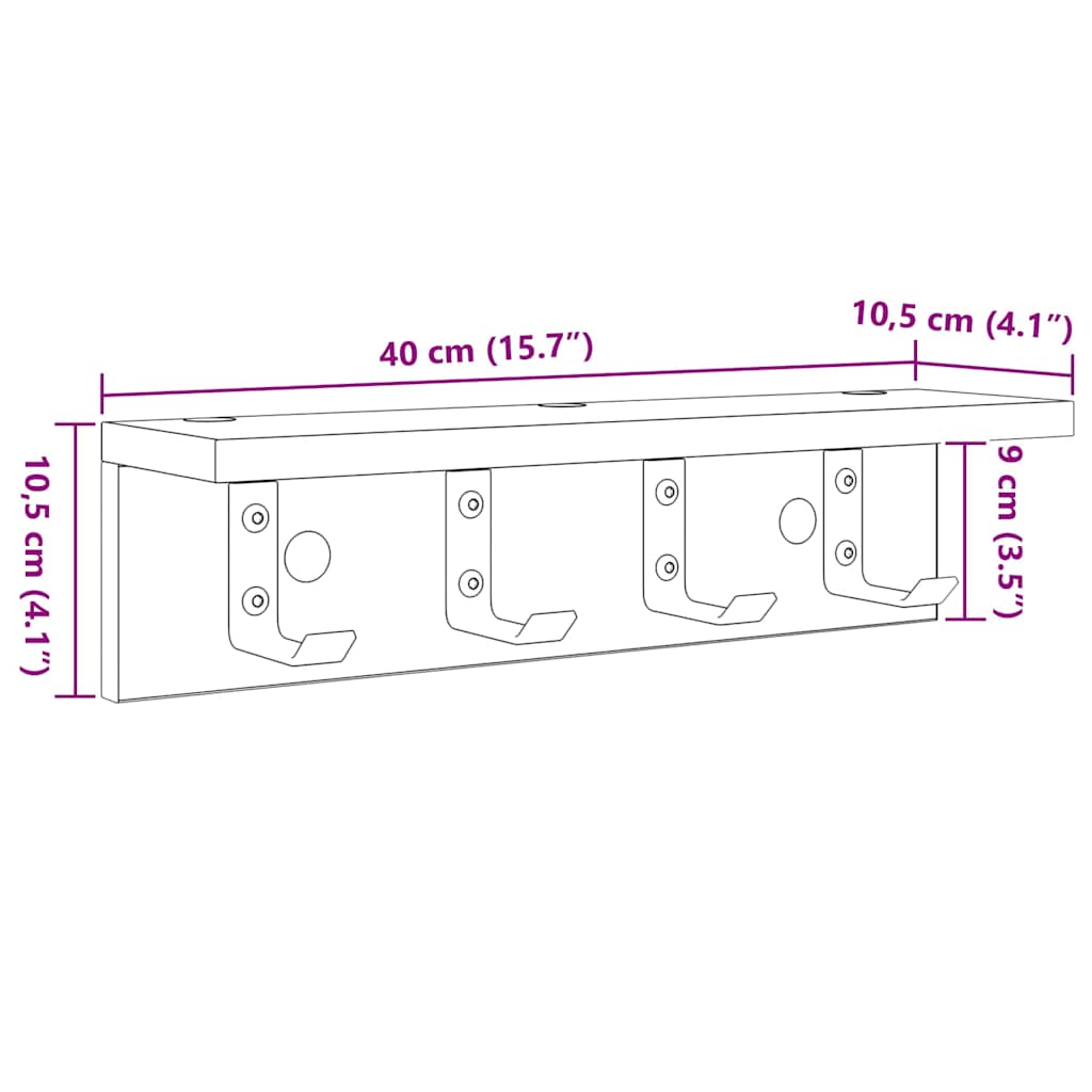 vidaXL Wall-Mounted Coat Rack Sonoma Oak 40 x 10.5 x 10.5 cm