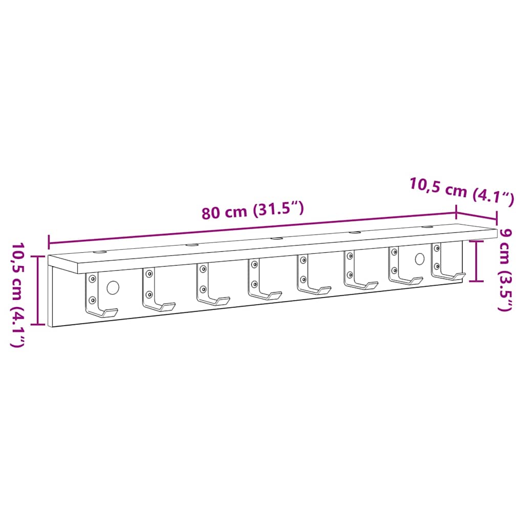 vidaXL Wall-Mounted Coat Rack Artisan Oak 80 x 10.5 x 10.5 cm