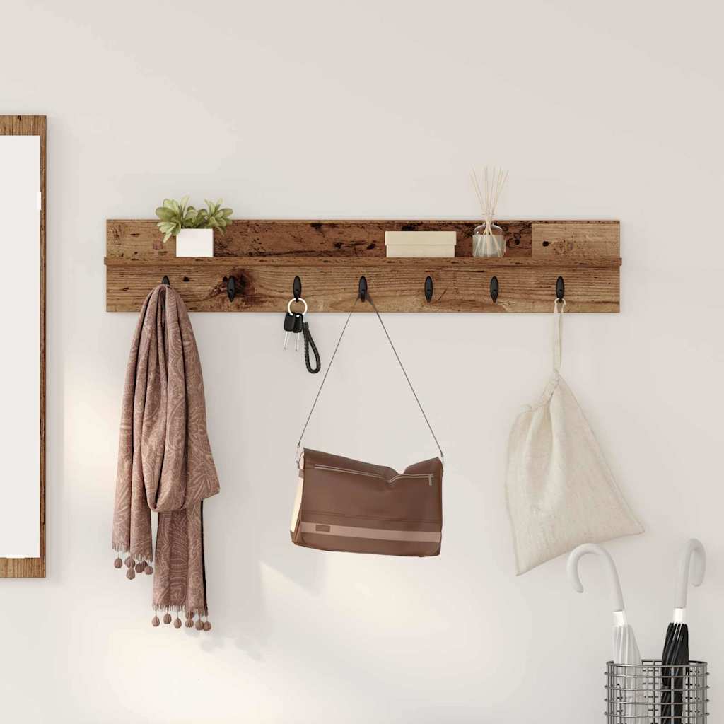 vidaXL Wall-Mounted Coat Rack Wall-mounted Old Wood 100 x 10.5 x 18 cm