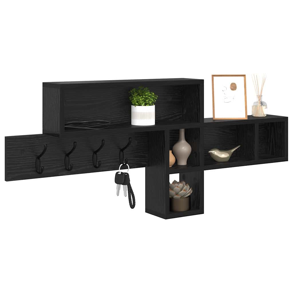 vidaXL Wall-Mounted Coat Rack with Shelf Black Oak 100 x 12 x 43.5 cm