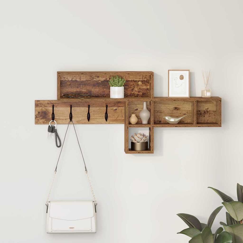 vidaXL Wall-Mounted Coat Rack with Shelf Old Wood 100 x 12 x 43.5 cm