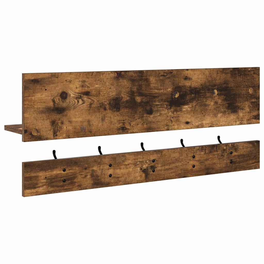 vidaXL Wall-Mounted Coat Rack with Shelf Smoked Oak 90 x 15 x 36 cm