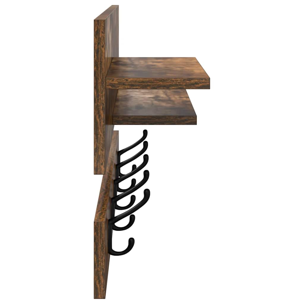 vidaXL Wall-Mounted Coat Rack with Shelf Smoked Oak 90 x 15 x 36 cm