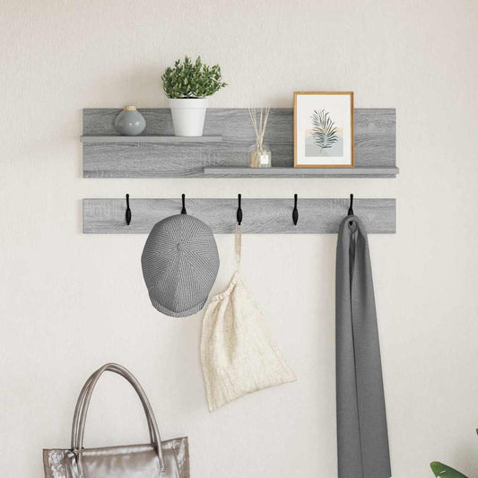 vidaXL Wall-Mounted Coat Rack with Shelf Grey Sonoma 90 x 15 x 36 cm