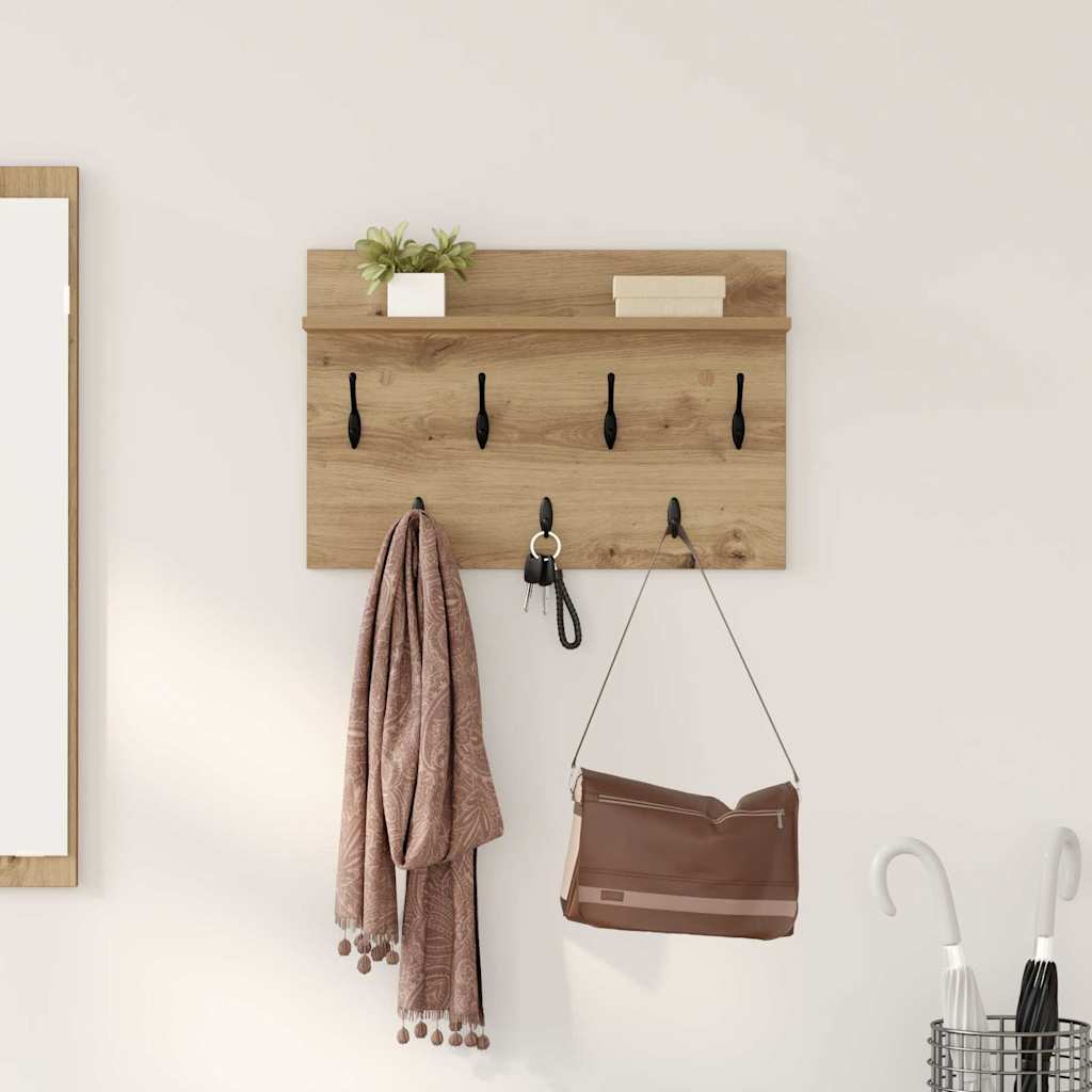vidaXL Wall-Mounted Coat Rack Wall-Mounted Artisan Oak 60 x 40 x 12 cm