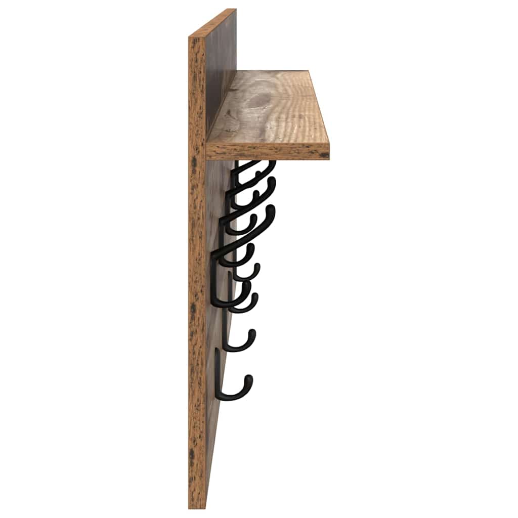 vidaXL Wall-Mounted Coat Rack Old Wood 80 x 40 x 12 cm Engineered wood