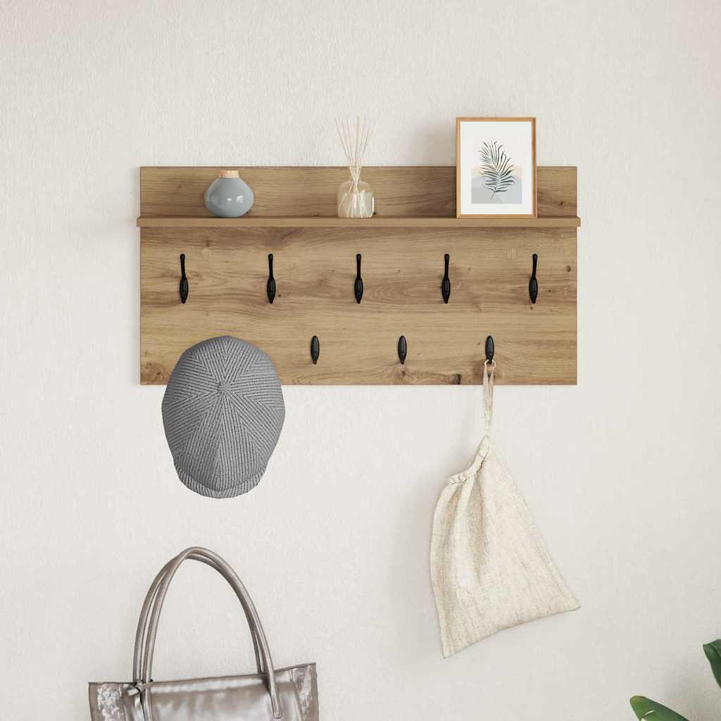 vidaXL Wall-Mounted Coat Rack Wall-Mounted Artisan Oak 80 x 40 x 12 cm