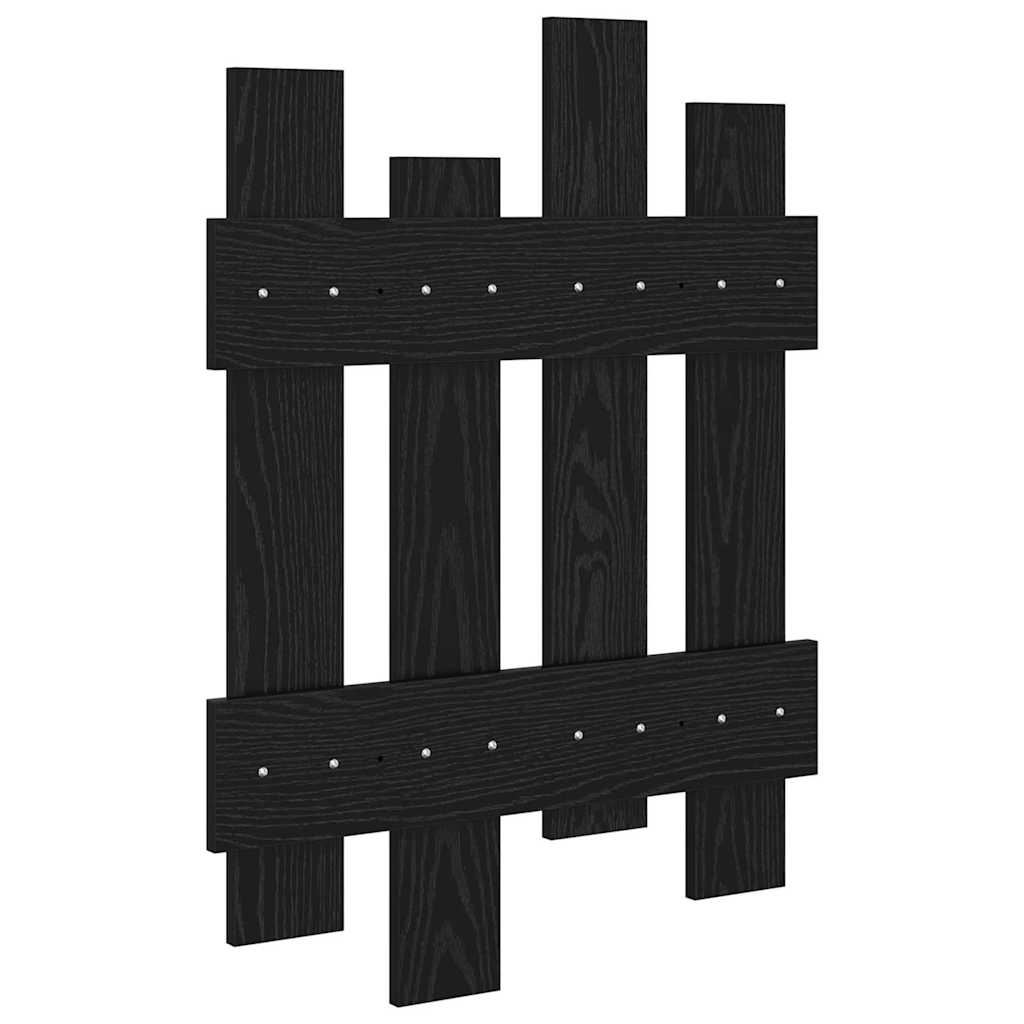 vidaXL Wall-Mounted Coat Rack Black Oak 60 x 3 x 82 cm Engineered wood