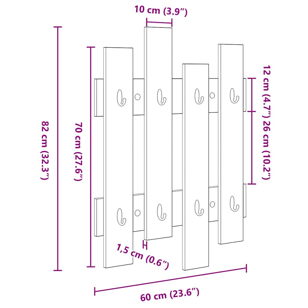 vidaXL Wall-Mounted Coat Rack Wall-mounted Sonoma Oak 60 x 3 x 82 cm