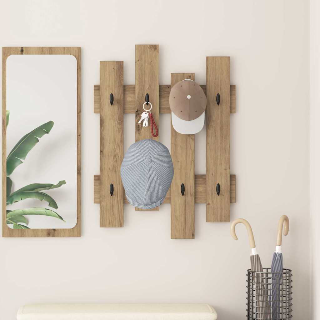 vidaXL Wall-Mounted Coat Rack Wall-Mounted Artisan Oak 60 x 3 x 82 cm