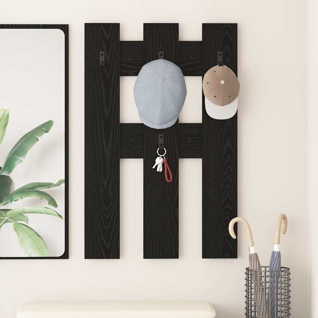 vidaXL Wall-Mounted Coat Rack Wall-Mounted Black Oak 65 x 3 x 100 cm