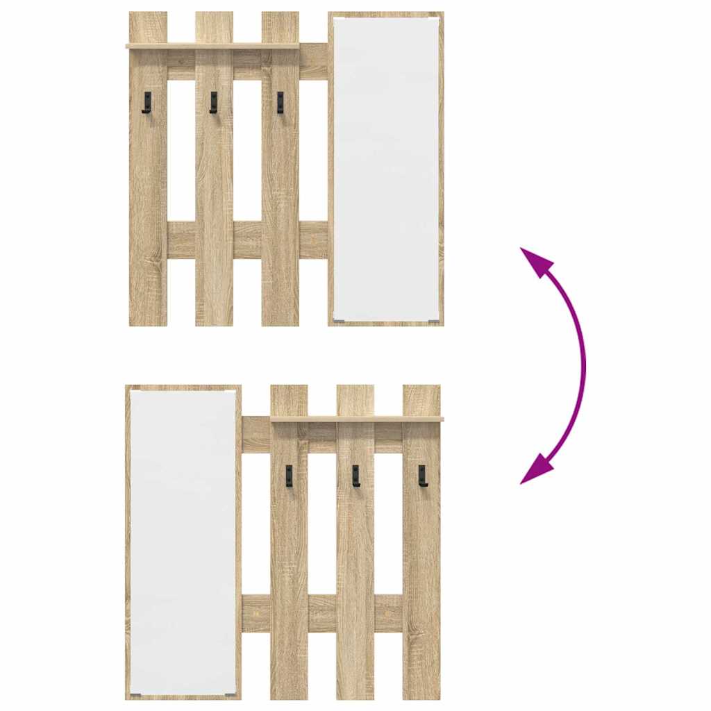 vidaXL Wall-Mounted Coat Rack with Mirror Sonoma Oak 100 x 10 x 100 cm