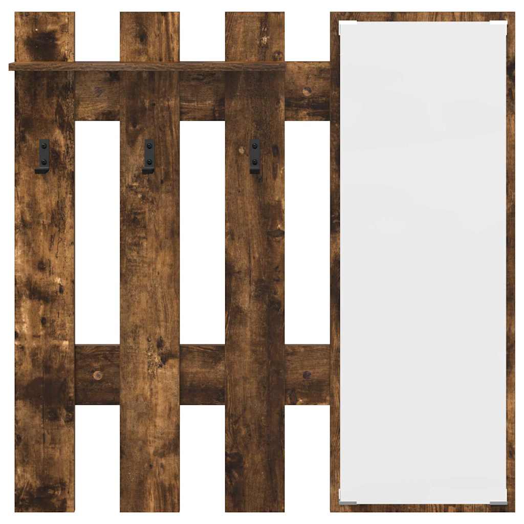 vidaXL Wall-Mounted Coat Rack with Mirror Smoked Oak 100 x 10 x 100 cm
