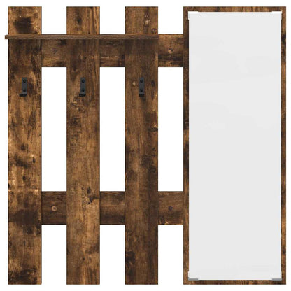 vidaXL Wall-Mounted Coat Rack with Mirror Smoked Oak 100 x 10 x 100 cm